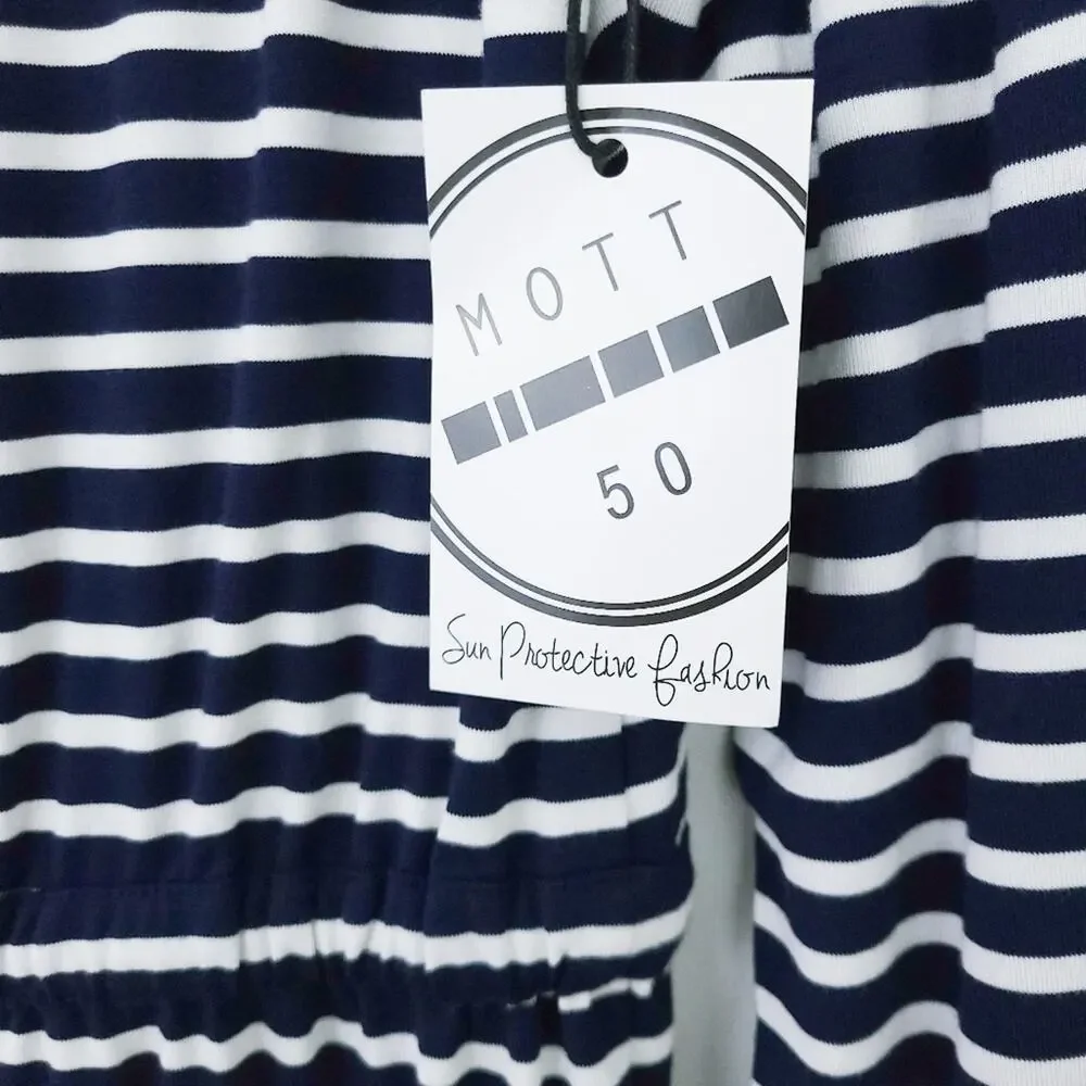 NEW Mott 50 Swimsuit Coverup Dress UPF 50 Small Blue Stripe Hooded Long Sleeve